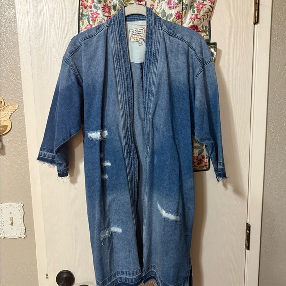 Free People Jackets & Blazers - Free people collab distressed kimono style jean jacket